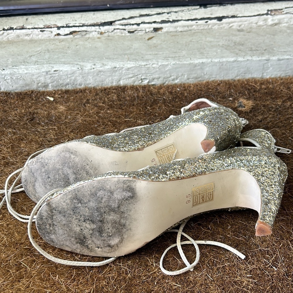 Jeffery Campbell for Free People Gold Sequin Lace Up Heels Gold Glitter Sz 9.5 - Picture 14 of 15